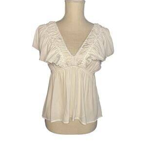 American Threads Top Womens White Size Small Boho Flutter V-Neck  NWT